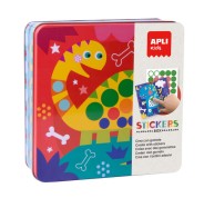 Apli Kids Juego de Gomets Dino - Incluye 8 Laminas Ilustradas - 8 Hojas de Gomets Removibles - Caja Metalica Exclusiva