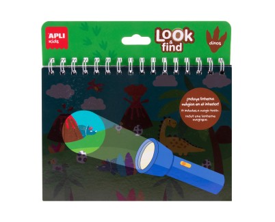 Apli Look & Find Dinosaurios Bloc de 6 Laminas para Buscar Objetos con Linterna Magica