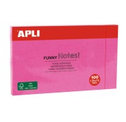 Apli Notas Adhesivas Funny 125x75mm - Bloc de 100 Hojas - Adhesivo de Calidad - Facil de Despegar - Rosa Fluorescente