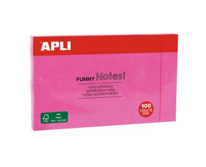 Apli Notas Adhesivas Funny 125x75mm - Bloc de 100 Hojas - Adhesivo de Calidad - Facil de Despegar - Rosa Fluorescente