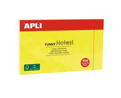 Apli Notas Adhesivas Funny 125x75mm - Bloc de 100 Hojas - Divertidos Diseños - Adhesivo de Calidad - Amarillo Fluorescente