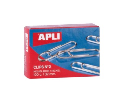 Apli Pack de 100 Clips Niquelados Nº2 32mm