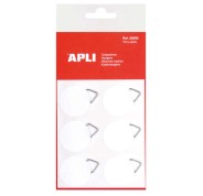 Apli Pack de 12 Colgadores Autoadhesivos Redondos Ø 30mm - Triangulo Metalico de Soporte - Base Adhesiva Blanca - Gran Resistencia - Ideal para Fotos, Calendarios y Posteres