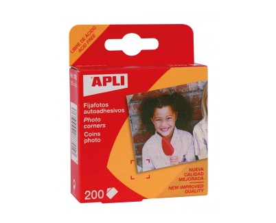 Apli Pack de 200 Fijafotos Autoadhesivos 18 x 17 mm - Solapa Triangular para Cantos de las Fotos - Facil Adherencia al Papel