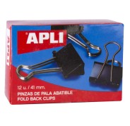 Apli Pinzas Abatibles 20x41mm - Clips de Acero Templado en Negro - Asas en Niquel - Caja de 12 - Sujecion Hasta 170 Hojas