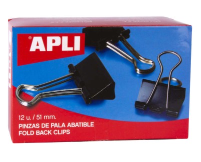 Apli Pinzas Abatibles 30x51mm - Acero Templado Negro - Asas Niquel - 12 Unidades - Sujecion Hasta 220 Hojas