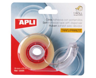 Apli Porta Cinta Home con Cinta Adhesiva Transparente - 19mm x 33m - Facil de Usar y Transportar - Ideal para el Hogar y la Oficina - Transparente