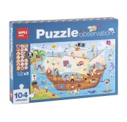 Apli Puzzle Observacion Barco Pirata de 104 Piezas de 5x5cm - Incluye Poster y 3 Fichas - Facil Manejo - Desarrolla Habilidades y Autoestima - Recomendado para Niños a partir de 5 Años