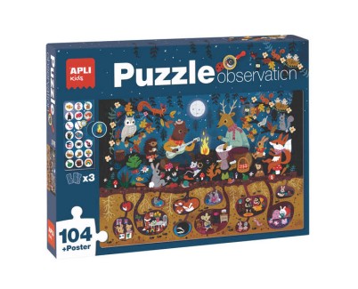 Apli Puzzle Observacion Bosque de 104 Piezas de 5x5cm - Incluye Poster y 3 Fichas - Facil Manejo - Desarrolla Habilidades y Autoestima - Recomendado para Niños a partir de 5 Años