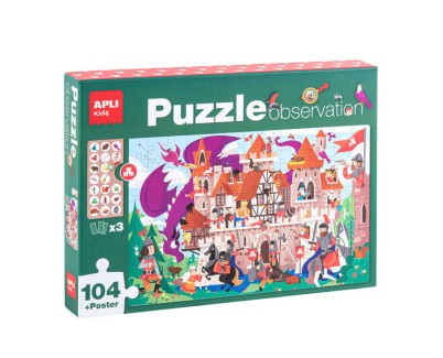 Apli Puzzle Observacion Castillo de 104 Piezas de 5x5cm - Incluye Poster y 3 Fichas - Facil Manejo - Desarrolla Habilidades y Autoestima - Recomendado para Niños a partir de 5 Años