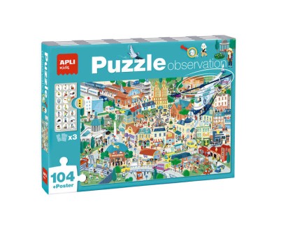 Apli Puzzle Observacion Ciudad de 104 Piezas de 5x5cm - Incluye Poster y 3 Fichas - Facil Manejo - Desarrolla Habilidades y Autoestima - Recomendado para Niños a partir de 5 Años