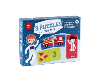 Apli Set de 3 Puzzles: Transporte, Profesiones y Numeros - 24 Piezas por Puzzle, 72 Piezas Total - Recomendado para Niños a partir de 3 Años