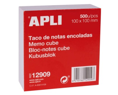 Apli Taco de Notas 100x100 - 500 Hojas - Adhesivo - Blanco