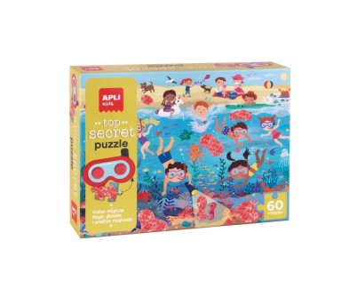 Apli Top Secret Puzzle de 60 Piezas 6x6cm - Tematica Playa - Usa las Gafas para Descubrir Zonas Secretas - Poster para Facilitar Montaje - Recomendado para Niños a partir de 4 Años