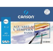 Canson Acuarela Basik Minipack de 6 Hojas A3 - 29.7x42cm - 370g - Color Blanco