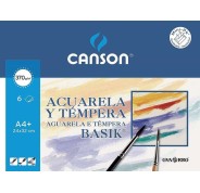 Canson Acuarela Basik Minipack de 6 Hojas A4+ 370gr - Muy Bien Encolado - De grano Ligero - Color Blanco