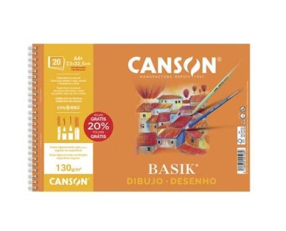 Canson Basik Bloc de Dibujo Espiral 20 Hojas A4+ 130g - Con Recuadro - Medidas 23x32.5cm - Color Blanco