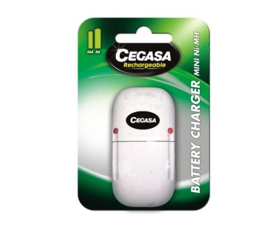 Cegasa Cargador Compacto de Pilas AA/AAA - Recargas Ilimitadas - Facil de Usar - Ideal para el Hogar - Color Blanco