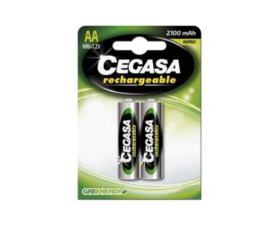 Cegasa HR6 Pack de 2 Pilas Recargables AA 2100mAh - Tecnologia Rtu - Mantiene 85% Energia un Año - Ideal para Dispositivos de Alta Intensidad