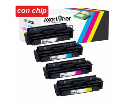 Compatible Pack x4 Canon 055H -con chip- Cartuchos de Toner para LBP662, LBP663, LBP664, MF741, MF742, MF743, MF744