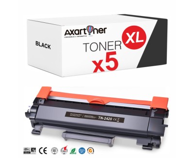 Compatible Pack x5 Brother TN2420 XL Negro - CON CHIP - Cartucho de Toner TN-2420 (ALTA CAPACIDAD / JUMBO)