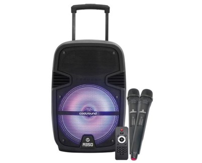 Coolsound A350 Altavoz Amplificado Bluetooth 350W 12\" 50W RMS - USB, Entrada Mic. Jack 6.3mm - Iluminacion LED - 2 Microfono Incluidos - Asa y Ruedas de Transporte - Mando a Distancia