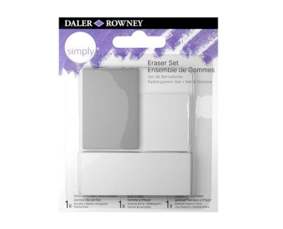 Daler Rowney Simply Pack de 3 Gomas de Borrar para Dibujo - Estandar, Miga de Pan y Goma Plastica