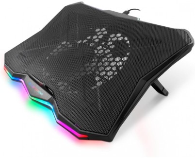 DeepGaming RBW-17 Base de Refrigeracion para Portatil hasta 17\" - Ventilador de 17.5cm - 7 Posiciones de Inclinacion - Iluminacion LED Rainbow - 2 Puertos USB 2.0