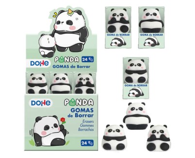 Dohe Expositor de 24 Gomas de Borrar Diseño Panda - Fabricada en PVC - Suave y Agradable Tacto - Envasadas Individualmente