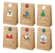 Dohe Navidad Pack de 12 Bolsas de Papel Kraft 22x12x8cm - 2 Bolsas por Modelo - Alta Resistencia