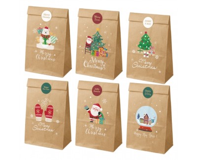 Dohe Navidad Pack de 12 Bolsas de Papel Kraft 22x12x8cm - 2 Bolsas por Modelo - Alta Resistencia