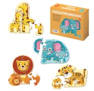 Dohe Pack de 4 Puzzles para Niños de 6 Piezas - Tematica Animales - Doble Capa de Carton - Capa Intermedia de Contrachapado - Estimula Imaginacion - A partir de 2 Años