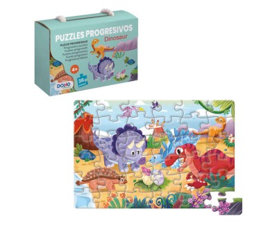 Dohe Puzzle Infantil de 36 Piezas - Tematica Dinosaurios - Doble Capa de Carton y Contrachapado - Estimula la Imaginacion