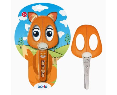 Dohe Tijera Escolar para Niños - Acero Inoxidable - Puntas Redondeadas - Funda para las Hojas - Diseño Zorro