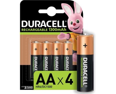 Duracell Pack de 4 Pilas Recargables NiHM AA LR6 1.2V 1300mAh Precargadas