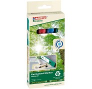 Edding 21 EcoLine Pack de 4 Rotuladores Permanentes - Punta Redonda - Trazo entre 1.5 y 3mm - 90% de Plastico Reciclado - Colores Surtidos