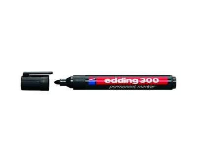 Edding 300 Rotulador Permanente - Punta Redonda - Trazo entre 1.5 y 3 mm. - Tinta Casi Inodora - Capuchon con Clip - Secado Rapido - Color Negro