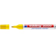 Edding 3000 Rotulador Permanente - Punta Redonda de 1.5mm - Trazo entre 1.5 y 3mm - Recargable - Secado Rapido - Color Amarillo