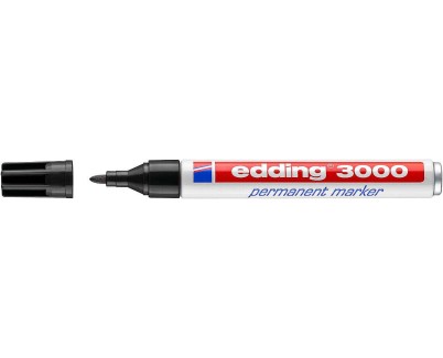 Edding 3000 Rotulador Permanente - Punta Redonda de 1.5mm - Trazo entre 1.5 y 3mm - Recargable - Secado Rapido - Color Negro