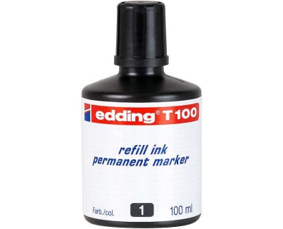 Edding T100 Bote de Recarga para Rotulador Permanente - Capacidad 100ml - Color Negro