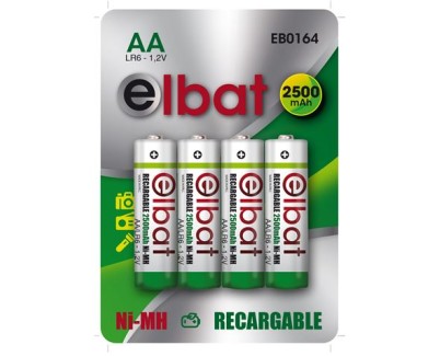 Elbat Pack de 4 Pilas Recargables LR6 AA 2500mAh