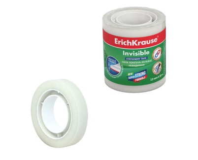 ErichKrause Cinta Adhesiva Invisible 12mmx20m - Superficie Mate - Apta para Escribir Encima - Transparente