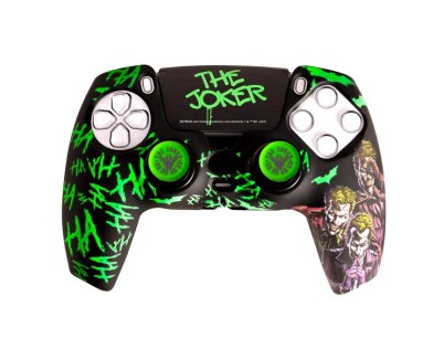 FR-TEC Joker Pack para Mando PS5 de Carcasa Rigida + Sticker para el Touchpad + Grips - Brilla en la Oscuridad - Mejora la Sensacion de Tacto