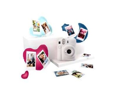 Fujifilm Pack Best Memories Instax Mini 12 Clay White Camara Instantanea + Film Instax Mini 10ud. + 3 Portafotos - Tamaño de Imagen 62x46mm - Flash Auto - Exposicion Automatica - Mini Espejo para Selfies - Modo Primer Plano