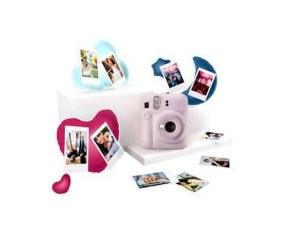 Fujifilm Pack Best Memories Instax Mini 12 Lilac Purple Camara Instantanea + Film Instax Mini 10ud. + 3 Portafotos - Tamaño de Imagen 62x46mm - Flash Auto - Exposicion Automatica - Mini Espejo para Selfies - Modo Primer Plano