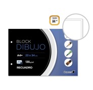 Golden Bloc de Dibujo A4+ 20 Hojas con Recuadro Interior A4 - Papel de 135gr - Encolado con 2 Taladros