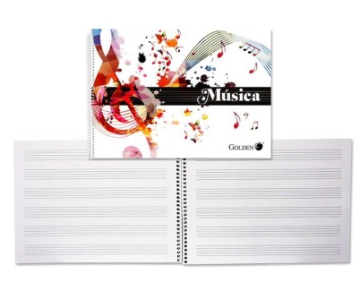 Golden Cuaderno de Musica - 20 Hojas - Interlineado de 3mm - Papel de 100gr