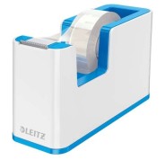 Leitz WOW Dispensador de Cinta Adhesiva - Para Rollos de hasta 19mm x 33m - Incluye Cinta Autoadhesiva Escribible - Color Blanco/Azul