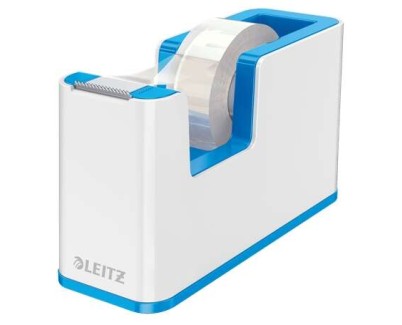 Leitz WOW Dispensador de Cinta Adhesiva - Para Rollos de hasta 19mm x 33m - Incluye Cinta Autoadhesiva Escribible - Color Blanco/Azul