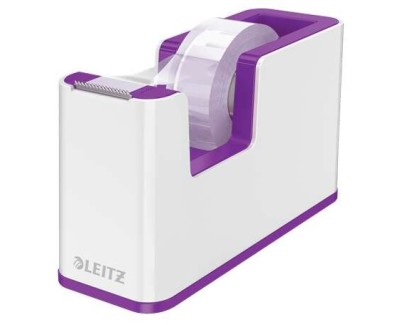 Leitz WOW Dispensador de Cinta Adhesiva - Para Rollos de hasta 19mm x 33m - Incluye Cinta Autoadhesiva Escribible - Color Blanco/Violeta